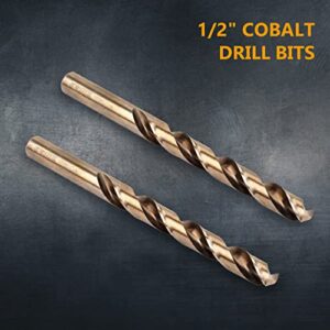 POWERTEC QDB2012 1/2" Cobalt Drill Bit, 2 Pack, M35 Cobalt Drill Bit Set for Metal, Stainless Steel & Cast Iron