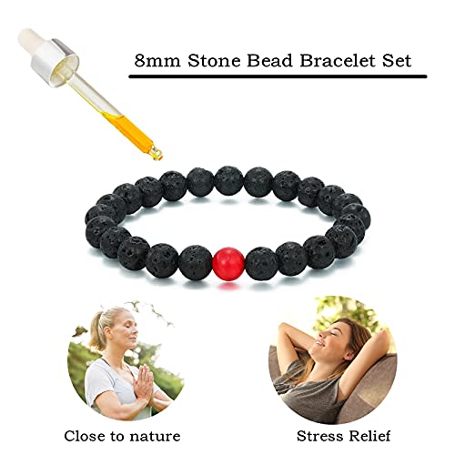 MengPa Mens Beaded Bracelets Couples Matching Bracelet Set Lava Rock Beads for Women Stone Jewelry (Howlite-Red) US4163B