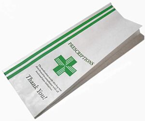 green health cross - dispensary prescription bags (10x3x1.5) gusseted paper pharmacy bag, medication packaging for drug stores, designed with collectives in mind - with compliance statement (100)