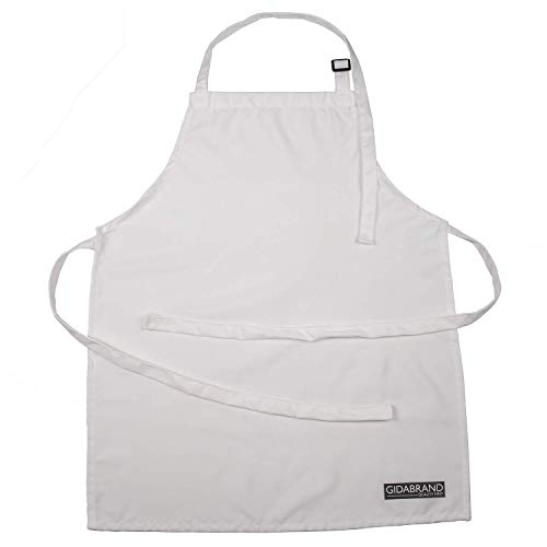 GIDABRAND White Aprons for Kids – Chef & Art Apron for Children – Ideal Child Apron for Cooking, Baking, Painting or Decorating Party - Baking Wear for 5-12 Year Olds (White, 1)