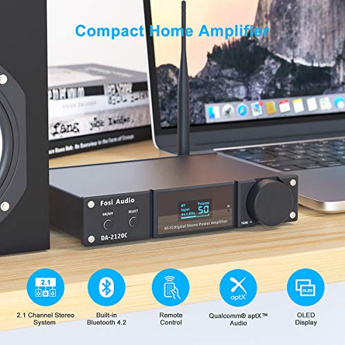Fosi Audio DA2120C 240W Bluetooth 5.0 Stereo Audio Hi-Fi DAC Amplifier Support aptX 24Bit-192kHz 2.1 Channel Integrated Class D Power Amp with RCA/PC-USB/Coaxial/Optical Input and Remote Control
