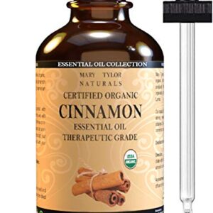 Organic Cinnamon Essential Oil (4 oz), USDA Certified Organic, Therapeutic Grade, 100% Pure and Natural, Perfect for Aromatherapy, Diffuser, DIY by Mary Tylor Naturals