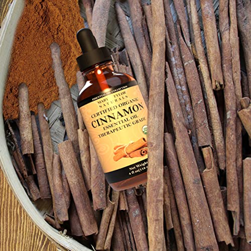 Organic Cinnamon Essential Oil (4 oz), USDA Certified Organic, Therapeutic Grade, 100% Pure and Natural, Perfect for Aromatherapy, Diffuser, DIY by Mary Tylor Naturals