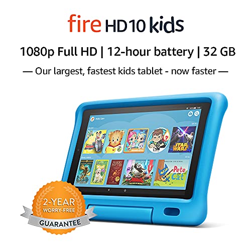 Fire HD 10 Kids Tablet – 10.1” 1080p full HD display, 32 GB, Blue Kid-Proof Case (2019 Release)