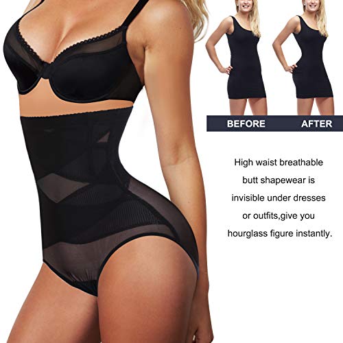 Nebility Women Butt Lifter Shapewear Hi-Waist Double Tummy Control Panty Waist Trainer Body Shaper (M, Black)