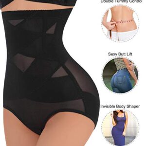 Nebility Women Butt Lifter Shapewear Hi-Waist Double Tummy Control Panty Waist Trainer Body Shaper (M, Black)