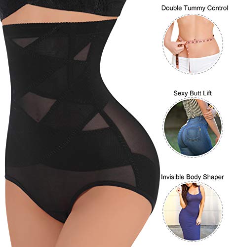 Nebility Women Butt Lifter Shapewear Hi-Waist Double Tummy Control Panty Waist Trainer Body Shaper (M, Black)