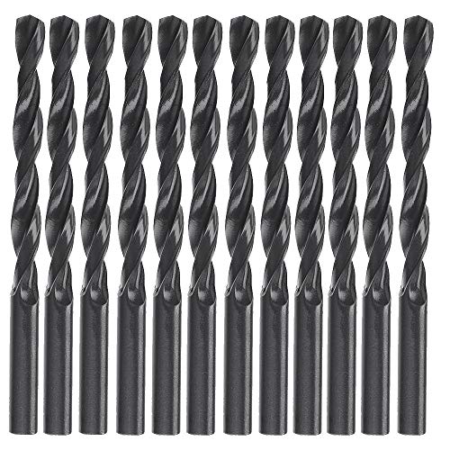 DrillForce 12pcs 3/32 inch x 2-1/4 inch M2 Drill Bits, Black Finish, High Speed Steel Twist Drill Bits