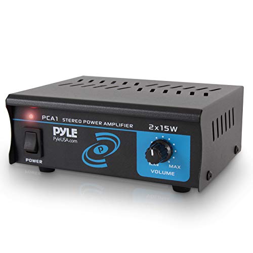 Pyle PCA1.5 2x15 Watt Stereo Power Amplifier - Compact Mini 2-Channel Portable Home Audio Speaker Receiver Box for Amplified Speakers Sound System with RCA Cable L/R Input for CD Player, Tuner, MP3