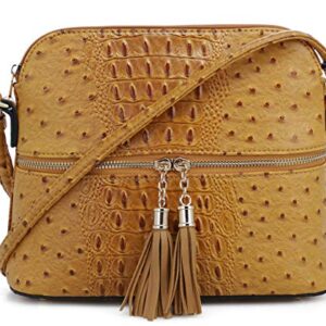 SG SUGU Crocodile Pattern Lightweight Medium Dome Crossbody Bag Shoulder Bag with Tassel | Mustard