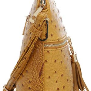 SG SUGU Crocodile Pattern Lightweight Medium Dome Crossbody Bag Shoulder Bag with Tassel | Mustard