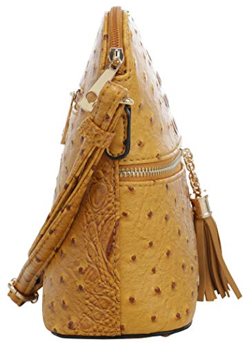 SG SUGU Crocodile Pattern Lightweight Medium Dome Crossbody Bag Shoulder Bag with Tassel | Mustard