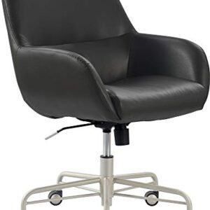 Tommy Hilfiger Forester Luxury Bonded Leather Home Office Chair, Modern Round Swivel Accent Seating with Arms, Adjustable Height and Recline, Charcoal Grey