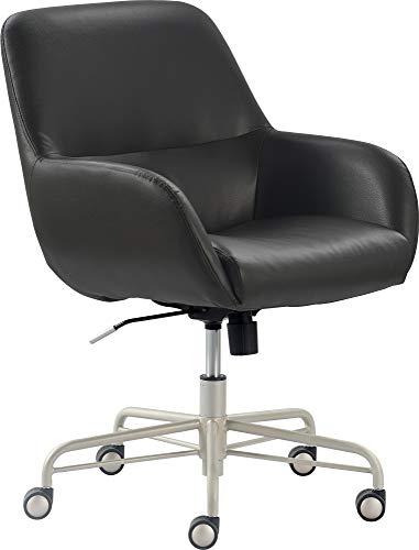 Tommy Hilfiger Forester Luxury Bonded Leather Home Office Chair, Modern Round Swivel Accent Seating with Arms, Adjustable Height and Recline, Charcoal Grey