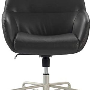 Tommy Hilfiger Forester Luxury Bonded Leather Home Office Chair, Modern Round Swivel Accent Seating with Arms, Adjustable Height and Recline, Charcoal Grey