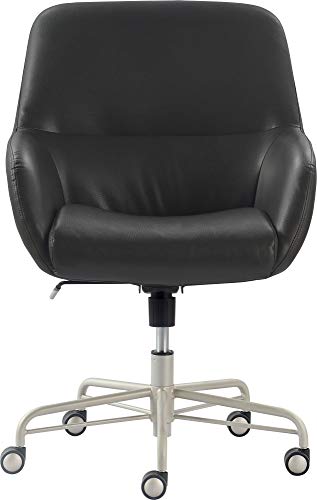 Tommy Hilfiger Forester Luxury Bonded Leather Home Office Chair, Modern Round Swivel Accent Seating with Arms, Adjustable Height and Recline, Charcoal Grey