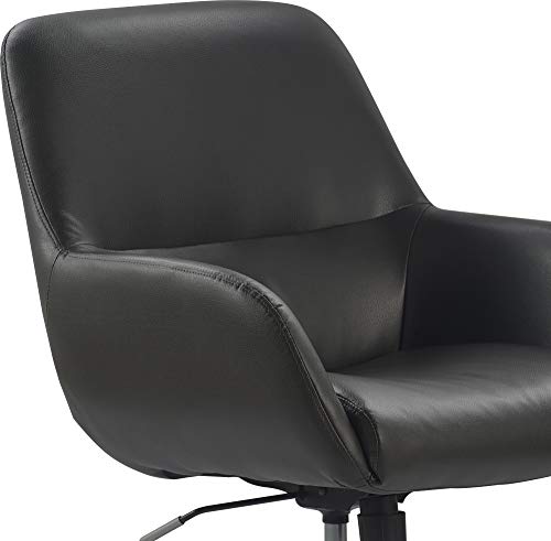 Tommy Hilfiger Forester Luxury Bonded Leather Home Office Chair, Modern Round Swivel Accent Seating with Arms, Adjustable Height and Recline, Charcoal Grey