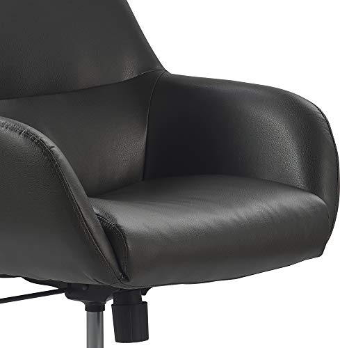 Tommy Hilfiger Forester Luxury Bonded Leather Home Office Chair, Modern Round Swivel Accent Seating with Arms, Adjustable Height and Recline, Charcoal Grey