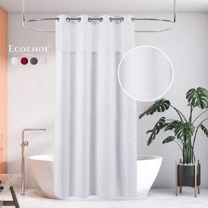 ecoehoe hotel grade waffle weave fabric hook free shower curtain with magnets snap-in liner - heavy duty bath curtain with see through top machine washable 71" w * 79“ l white