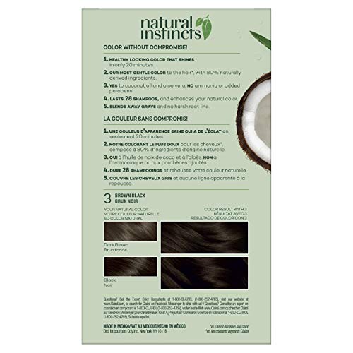 Clairol Natural Instincts Demi-Permanent Hair Dye, 3 Brown Black Hair Color, Pack of 1