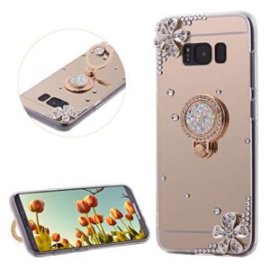 daskan rhinestone mirror case for samsung galaxy note 8 with metal finger holder ring stand,crystal 3d diamond design ultra slim soft silicone back cover flexible tpu protective phone case,gold#1