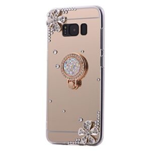 DasKAn Rhinestone Mirror Case for Samsung Galaxy Note 8 with Metal Finger Holder Ring Stand,Crystal 3D Diamond Design Ultra Slim Soft Silicone Back Cover Flexible TPU Protective Phone Case,Gold#1