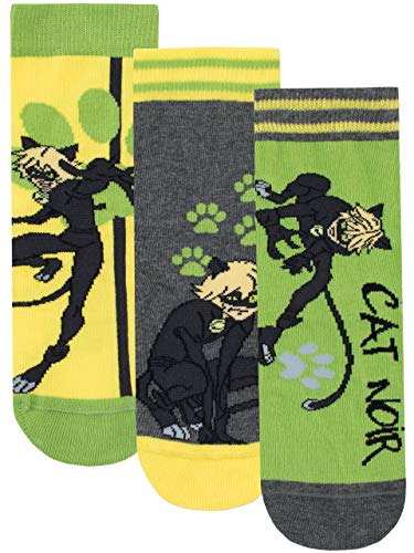 Miraculous Ladybug Boys' Cat Noir Socks Pack of 3 Size 10 to 13 Multicolored