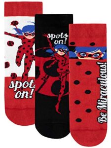 miraculous ladybug girls' lady bug socks pack of 3 size 10 to 13 multicolored
