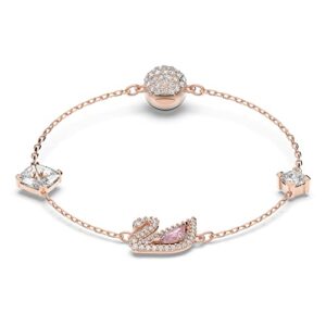 swarovski dazzling swan collection women's bracelet, pink and white crystals with rose-gold tone plated chain, magnetic closure