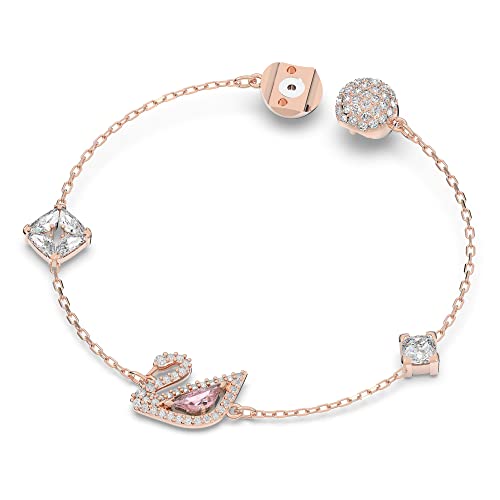 Swarovski Dazzling Swan Collection Women's Bracelet, Pink and White Crystals with Rose-Gold Tone Plated Chain, Magnetic Closure