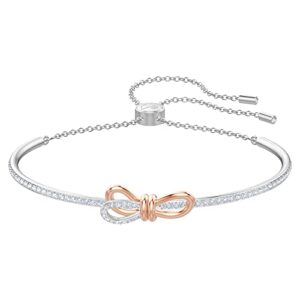 swarovski lifelong bow bangle bracelet, women's white crystal bow design bracelet with mixed rose-gold tone and rhodium plating