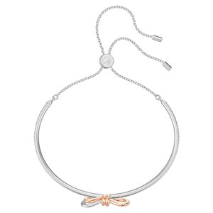 Swarovski Lifelong Bow Bangle Bracelet, Women's White Crystal Bow Design Bracelet with Mixed Rose-Gold Tone and Rhodium Plating