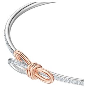 Swarovski Lifelong Bow Bangle Bracelet, Women's White Crystal Bow Design Bracelet with Mixed Rose-Gold Tone and Rhodium Plating