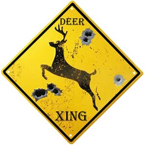 tisoso metal running deer bullet holes crossing signs warning street road tin sign vintage outdoor living room kitchen decorations 12x12inch