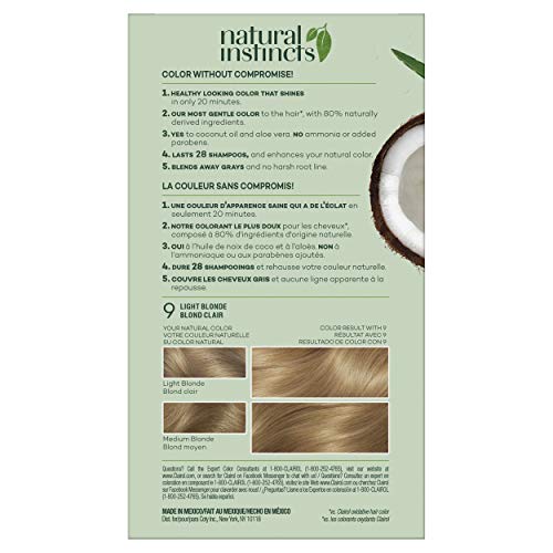 Clairol Natural Instincts Demi-Permanent Hair Dye, 9 Light Blonde Hair Color, Pack of 3