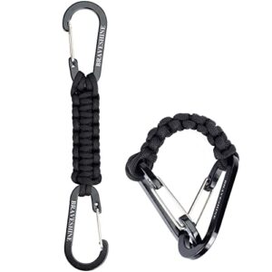 BRAVESHINE Keychain Hook with Paracord Strap 2 Pack Black Metal Key Ring Carabiner Hanger Para Cord D Locking Keyring Clip for Keys, Backpack, Boys, Girls, Men, Women, Camping, Hiking, Travailing