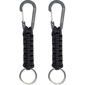braveshine keychain hook with paracord strap 2 pack black metal key ring carabiner hanger para cord d locking keyring clip for keys, backpack, boys, girls, men, women, camping, hiking, travailing