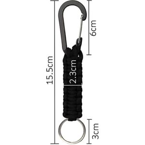 BRAVESHINE Keychain Hook with Paracord Strap 2 Pack Black Metal Key Ring Carabiner Hanger Para Cord D Locking Keyring Clip for Keys, Backpack, Boys, Girls, Men, Women, Camping, Hiking, Travailing