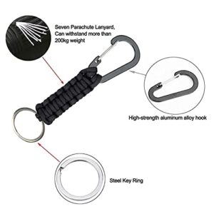 BRAVESHINE Keychain Hook with Paracord Strap 2 Pack Black Metal Key Ring Carabiner Hanger Para Cord D Locking Keyring Clip for Keys, Backpack, Boys, Girls, Men, Women, Camping, Hiking, Travailing