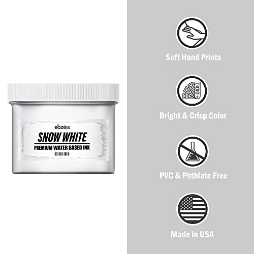 Ecotex® Snow White Water Based Screen Printing Ink (Pint - 16oz.) - Fabric Ink, Silk Screen Ink, Soft Fabric Ink or Screen Ink for Shirt Printing - Screen Printing Supplies for Screen Printing Kit