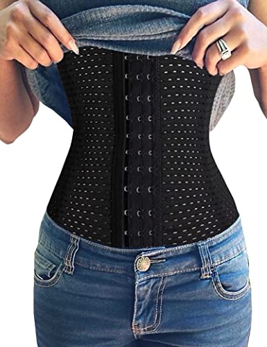 Youloveit Women's Waist Trainer Corset for Everyday Wear Steel Boned Tummy Control Body Shaper with Adjustable Hooks(Black,L)