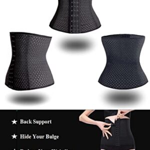 Youloveit Women's Waist Trainer Corset for Everyday Wear Steel Boned Tummy Control Body Shaper with Adjustable Hooks(Black,L)