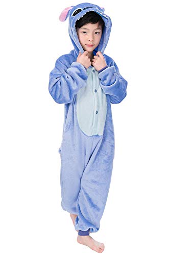 LeaveLive Kids Animal Onesies Halloween Cosplay Costume Pajamas(105#(47-51 inch), kidsblueY)