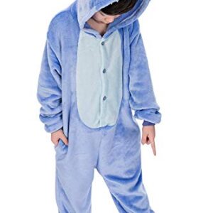 LeaveLive Kids Animal Onesies Halloween Cosplay Costume Pajamas(105#(47-51 inch), kidsblueY)