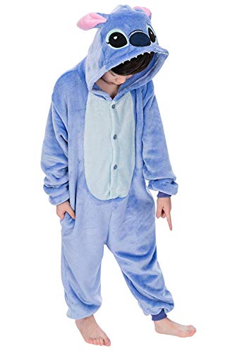 LeaveLive Kids Animal Onesies Halloween Cosplay Costume Pajamas(105#(47-51 inch), kidsblueY)