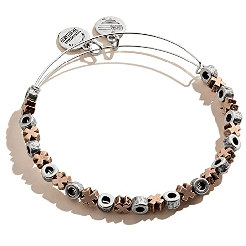 Alex and Ani Accents XO Hugs and Kisses Beaded Expandable Bangle for Women, Two-Tone Rafaelian Finish, 2 to 3.5 in