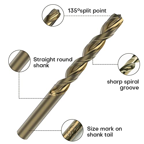 LETON 5/32" M35 Cobalt High Speed Steel HSS Twist Drill Bit for Steel, Iron, Copper, Aluminum, Pack of 10 (4.0mm Diameter)