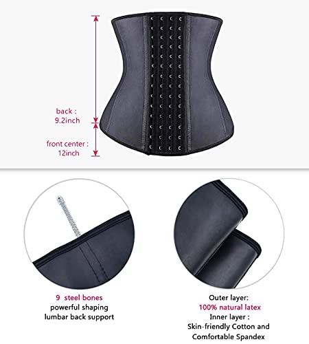 YIANNA Waist Trainer for Women Tummy Control Corsets Hourglass Sports Girdle Body Shaper 4 Hooks, (Size M, Black)