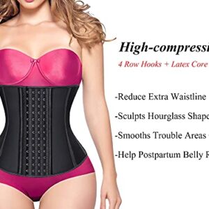 YIANNA Waist Trainer for Women Tummy Control Corsets Hourglass Sports Girdle Body Shaper 4 Hooks, (Size M, Black)