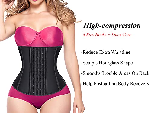 YIANNA Waist Trainer for Women Tummy Control Corsets Hourglass Sports Girdle Body Shaper 4 Hooks, (Size M, Black)